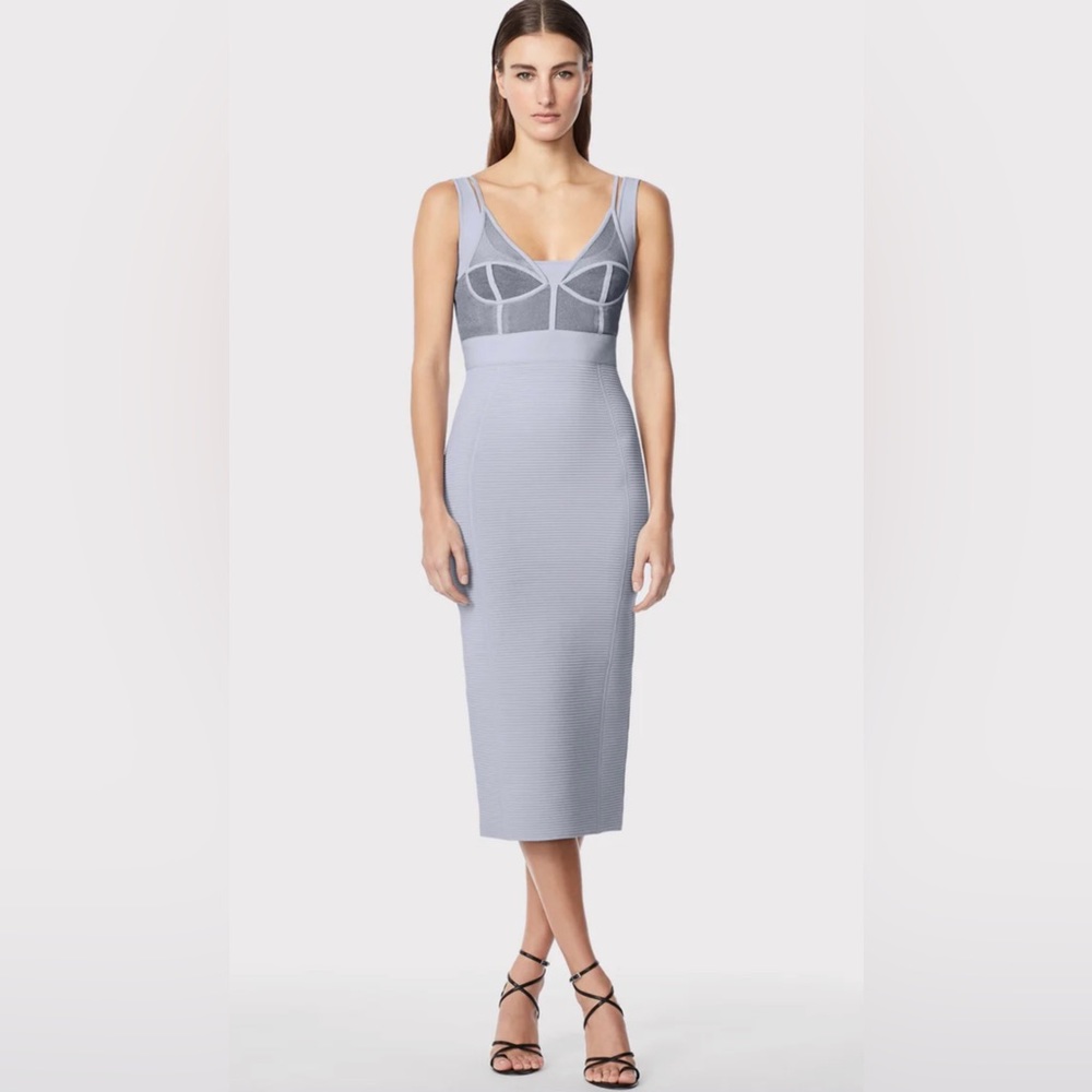 NWT Original Herve Leger Sheer Layered Midi Bustier Dress size Medium